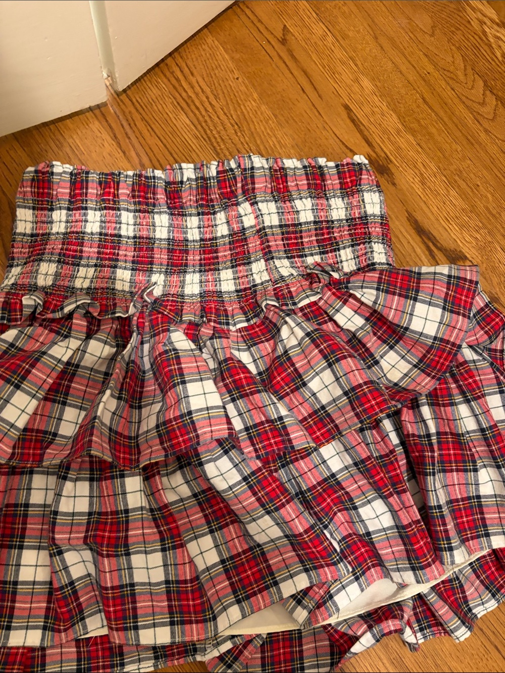 NWT Janie and Jack Red and cream Plaid Ruffle Smocked Girls' Skirt - Picture 3 of 6